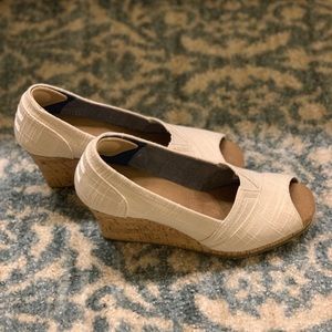 Toms Cork Peep Toe Wedge - Beige